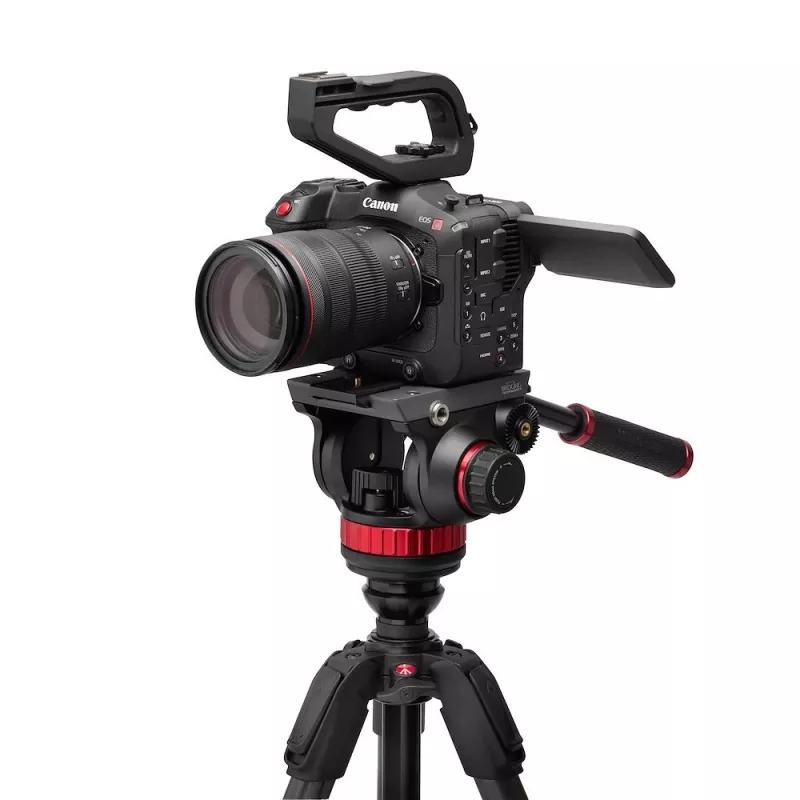 Manfrotto 055 anglies pluošto video trikojis su 502AH skysčio galvute