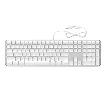 Satechi Slim LX3 laidinė apšviesta klaviatūra su skaičių bloku, USB-C/USB-A, Mac/Windows režimo perjungimas, sidabrinė