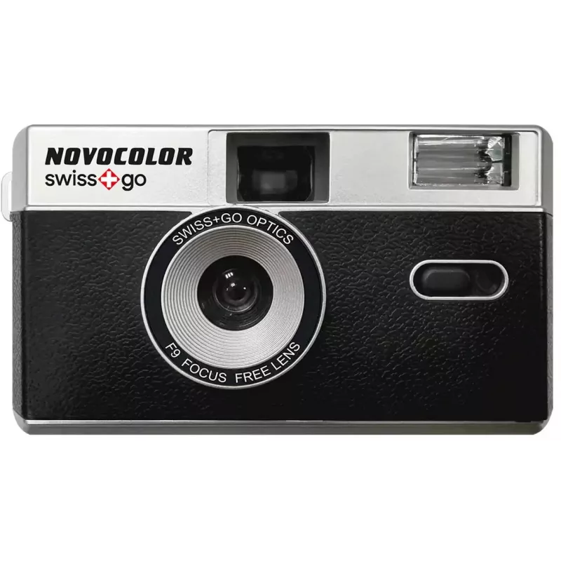 Swiss+Go Novocolor 35 mm analoginis fotoaparatas su blykste, dėklu, dirželiu ir Kodak filmu (SWI401608)
