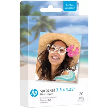 HP ZINK nuotraukų popierius 3,5 x 4,25 colio blizgus su lipniu pagrindu, 20 lapų HP Sprocket