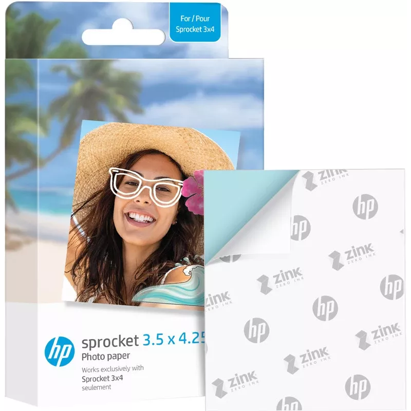 HP ZINK nuotraukų popierius 3,5 x 4,25 colio blizgus su lipniu pagrindu, 20 lapų HP Sprocket