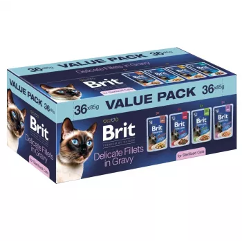 Brit Delicate Fillets in Gravy sterilizuotoms katėms – 36 x 85 g maišeliai