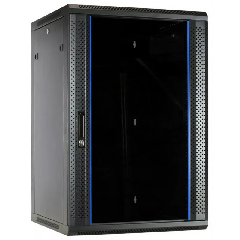 DSIT 18U sieninis serverio spinta su grūdinto stiklo durimis, 600x600x900 mm, juoda