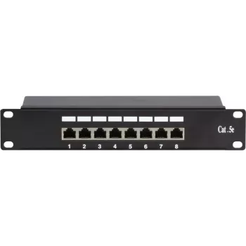 DSIT DS-10Patch5-8FTP 10 colių 8 prievadų FTP CAT 5e skydinė jungtis, 1U montavimui į stelažą, ekranuota RJ45, LSA+ IDC, juoda