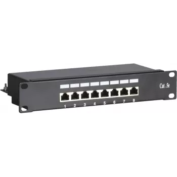 DSIT DS-10Patch5-8FTP 10 colių 8 prievadų FTP CAT 5e skydinė jungtis, 1U montavimui į stelažą, ekranuota RJ45, LSA+ IDC, juoda