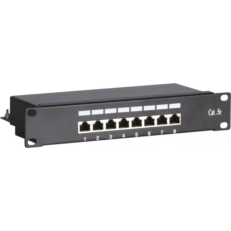 DSIT DS-10Patch5-8FTP 10 colių 8 prievadų FTP CAT 5e skydinė jungtis, 1U montavimui į stelažą, ekranuota RJ45, LSA+ IDC, juoda