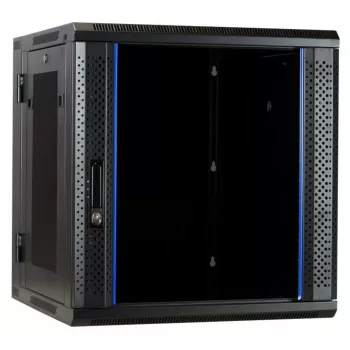 DSIT DS6612ZP-DOUBLE 6U reversibilus sieninis serverio spintelis su grūdinto stiklo durimis ir perforuotais šoniniais skydais, 600x450x370 mm, juodas