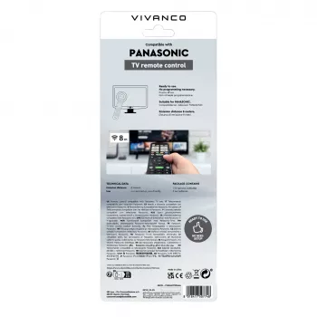 Vivanco VVREMOTEPANA universalus nuotolinio valdymo pultas Panasonic televizoriams – iš anksto užprogramuotas, IR, juodos spalvos