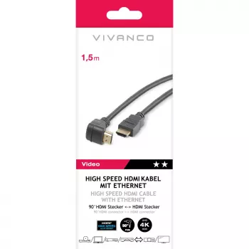 Vivanco High Speed HDMI kabelis su Ethernet, 90 laipsnių kampu, 1,5 m, juodas (VVVHDMI30M1M90K)