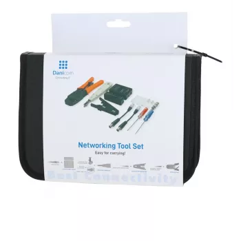 DSIT DC-TOOLSET-PRO profesionalus tinklo įrankių rinkinys su presavimo replėmis, testeriu, punch down įrankiu, replėmis, atsuktuvais, jungtimis ir užtrauktuku