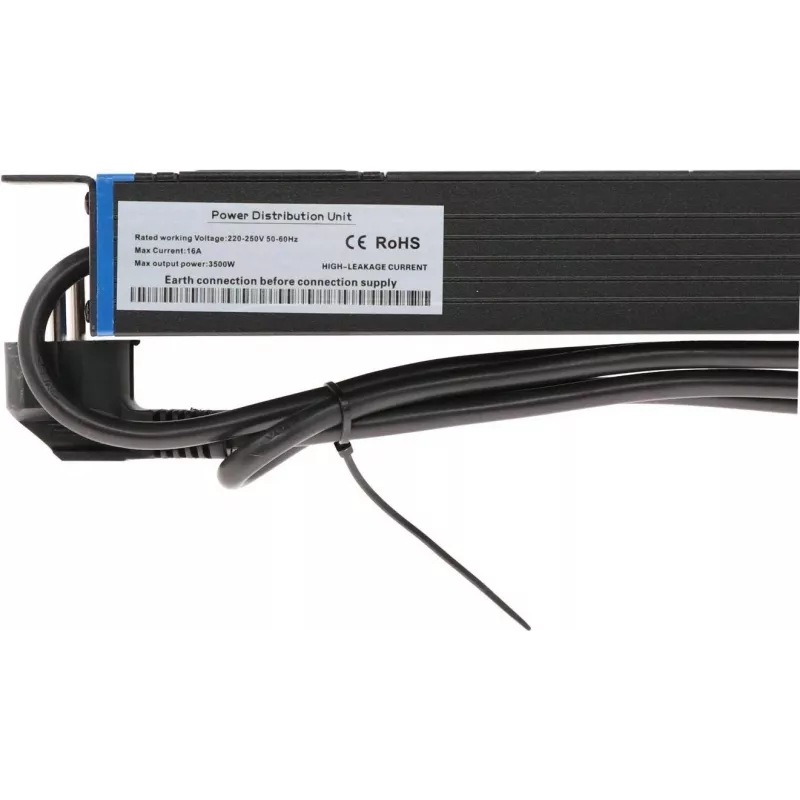 DSIT DS-8PDU-SPD 19 colių stovo maitinimo juosta su apsauga nuo viršįtampių, 8 lizdai, 2m laidas, 16A, 1U, juoda