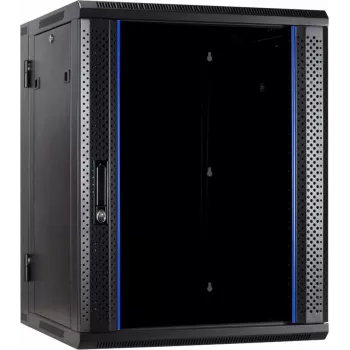 DSIT 18U sieninis serverio spintos korpusas su grūdinto stiklo durimis, reversinėmis, 600x600x900 mm, juoda