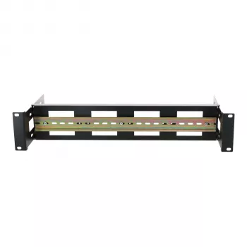DSIT 2U DIN Rail laikiklis 19 colių stelažams, reguliuojamas gylis 100-200 mm, TS35, juodas