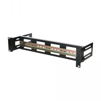 DSIT 2U DIN Rail laikiklis 19 colių stelažams, reguliuojamas gylis 100-200 mm, TS35, juodas