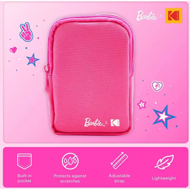 Kodak x Barbie minkštas dėklas su užtrauktuku ir per petį nešiojamu dirželiu, skirtas Printomatic ir Step Slim, rožinės spalvos (RODBCMPK)
