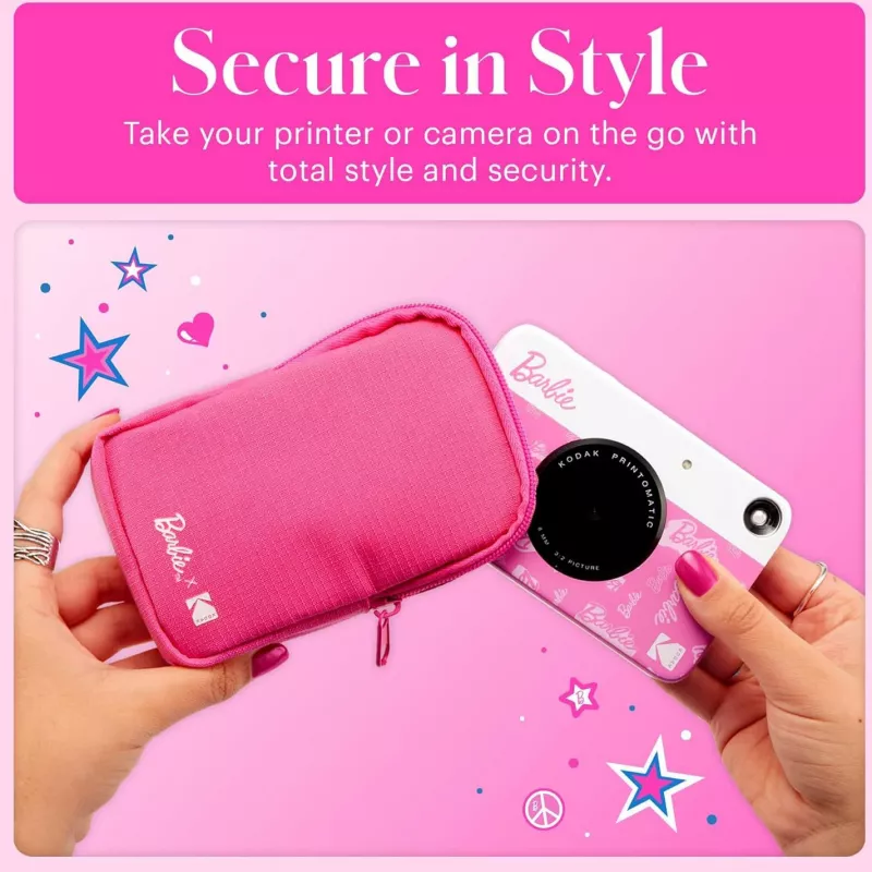 Kodak x Barbie minkštas dėklas su užtrauktuku ir per petį nešiojamu dirželiu, skirtas Printomatic ir Step Slim, rožinės spalvos (RODBCMPK)