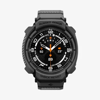 Spigen Rugged Armor PRO Samsung Galaxy Watch Ultra 2 2026 (47mm) apsauginis dėklas su dirželiu, matinė juoda