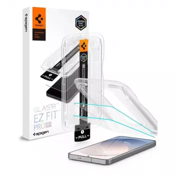 Spigen Glas.tR EZ Fit Pro AC 2 vnt. grūdinto stiklo apsauga Samsung Galaxy S26 FE - skaidri, 9H kietumas, automatinio lygiavimo padėklas