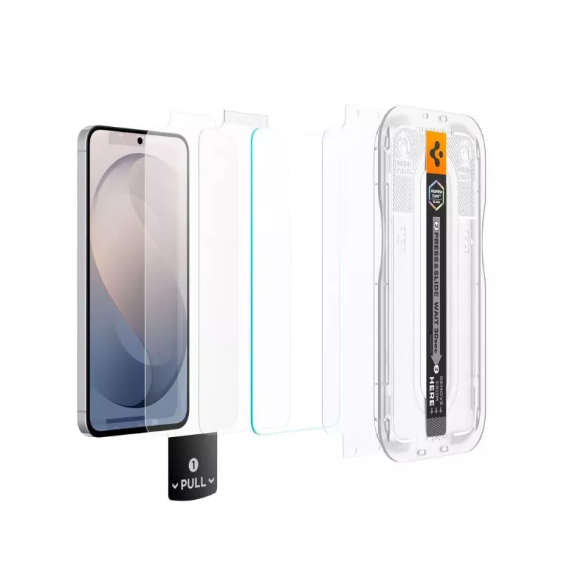 Spigen Glas.tR EZ Fit Pro AC 2 vnt. grūdinto stiklo apsauga Samsung Galaxy S26 FE - skaidri, 9H kietumas, automatinio lygiavimo padėklas