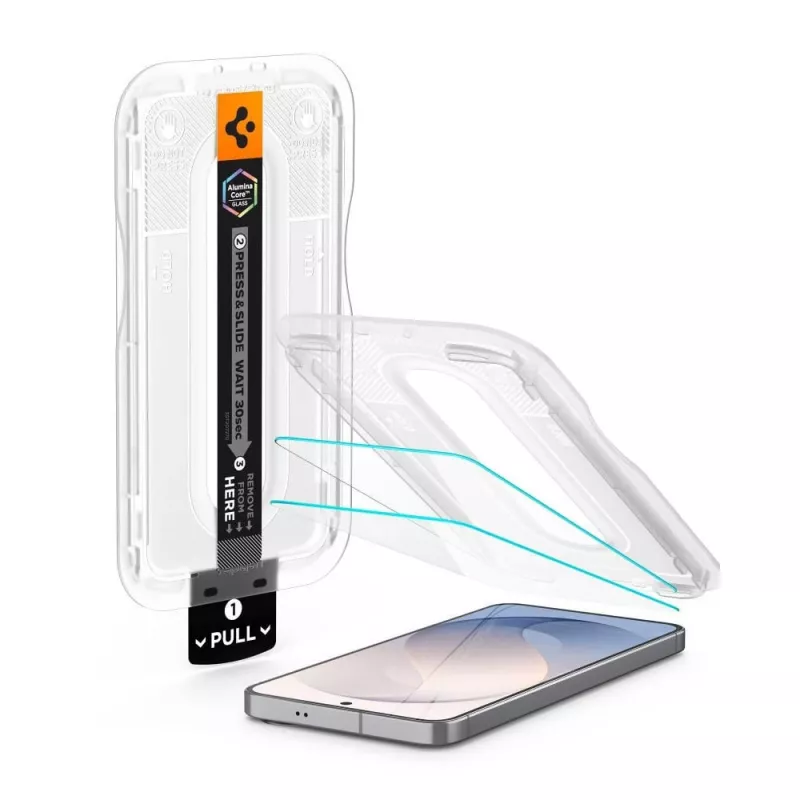 Spigen Glas.tR EZ Fit Pro AC 2 vnt. grūdinto stiklo apsauga Samsung Galaxy S26 FE - skaidri, 9H kietumas, automatinio lygiavimo padėklas