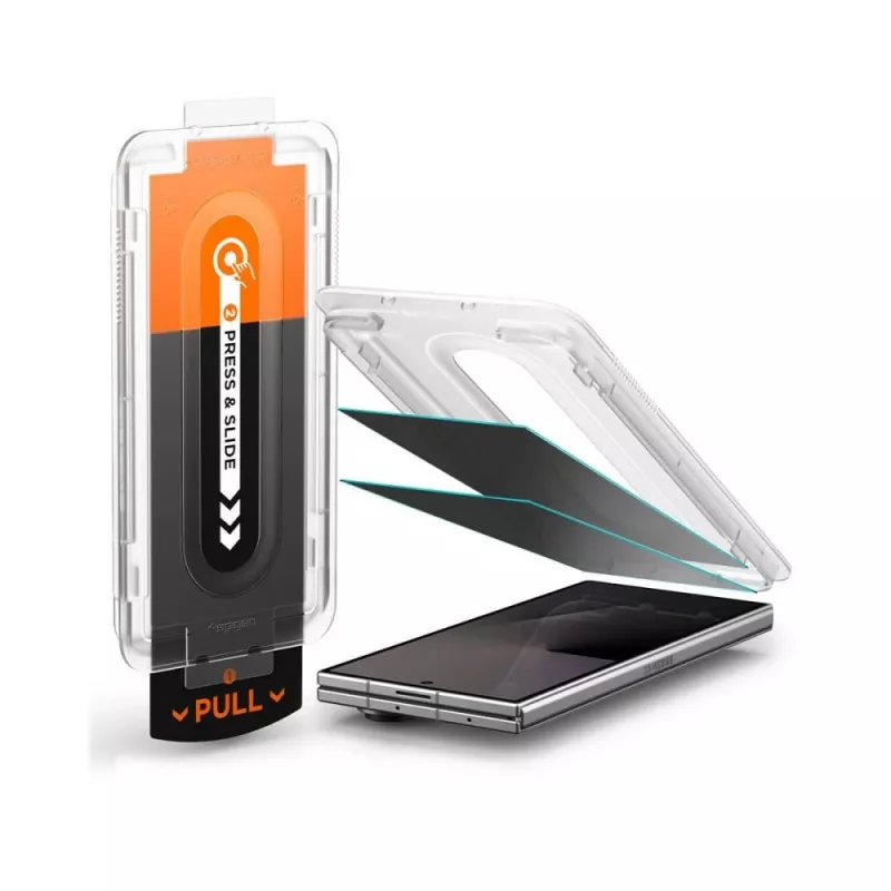 Spigen Glas.tR EZ Fit Pro 2 vnt. grūdinto stiklo apsauga su privatumo filtru, skirta Samsung Galaxy Z Fold 7 / 8 pagrindiniam ekranui
