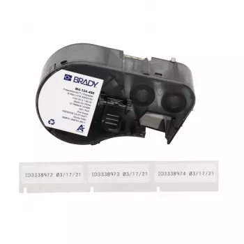 BRADY M4-124-490 B-488 itin tvirto poliesterio etikečių rulonas, skirtas BMP41/BMP51/BMP53/M511, baltas, 38,1 mm x 4,87 m