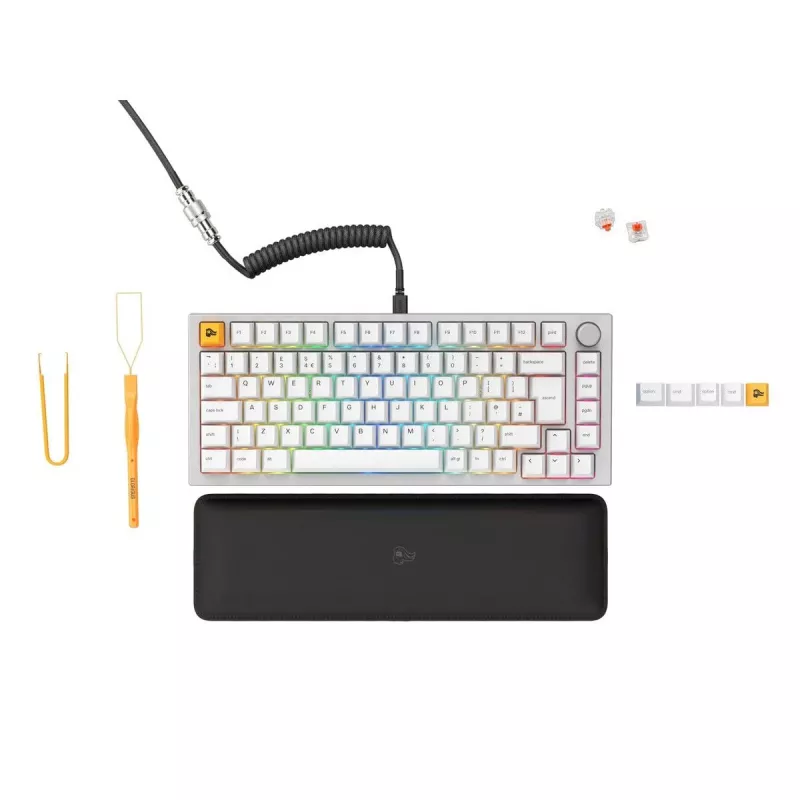 Glorious GMMK Pro 75% paruošta mechaninė klaviatūra, ISO UK išdėstymas, White Ice, Glorious Fox Linear jungikliai