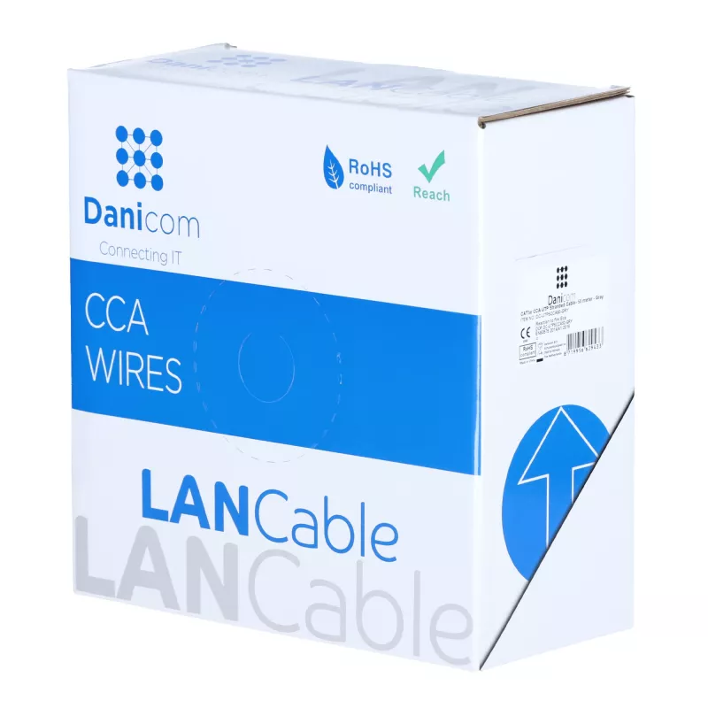DSIT CAT5e U/UTP 50m CCA tinklo kabelis ant ritės, pilkas (DC-UTP5CCA50-GRY)