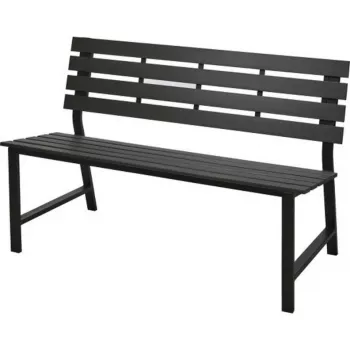 Plieninis sodo suolas 115x55x85 cm, juodas, milteliniu būdu dažytas, su atlošu ir porankiais, 2 vietų, 240 kg apkrova