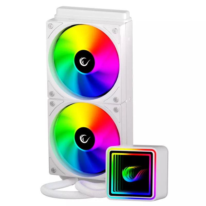 Rampage INFINITE V240 White 240 mm ARGB AIO skysčio aušintuvas su temperatūros ekranu