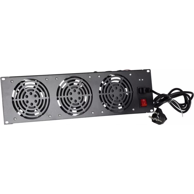 DSIT DS-FAN3FRONT 3U važiuoklės ventiliatorių blokas su 3 ventiliatoriais 19 colių stelažams, juodas