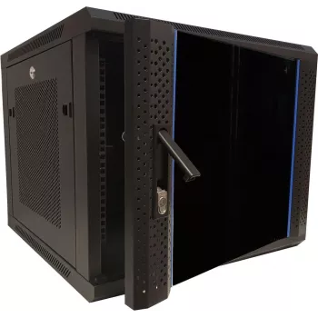 DSIT DS6609ZP 9U 19 colių sieninis serverio spintos korpusas su stiklo durimis ir perforuotais šoniniais skydais, 600x600x501 mm, juodas