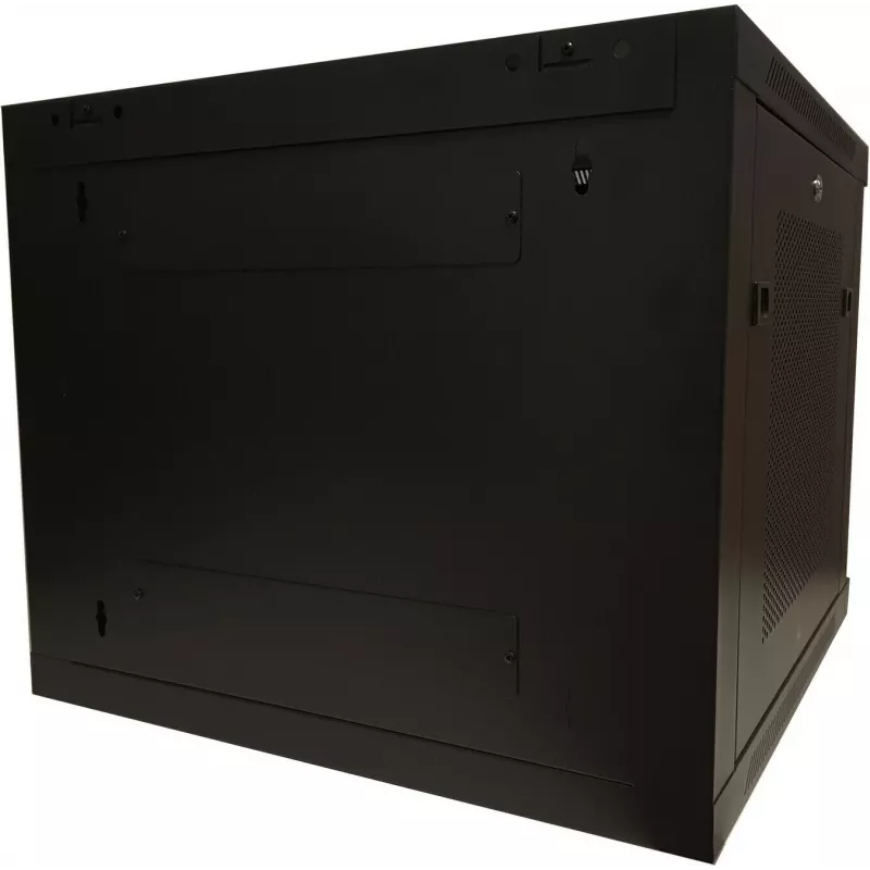 DSIT DS6609ZP 9U 19 colių sieninis serverio spintos korpusas su stiklo durimis ir perforuotais šoniniais skydais, 600x600x501 mm, juodas