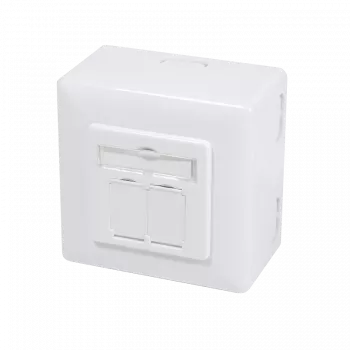 DSIT paviršinis Cat.6/Class E ekranuotas dvigubas RJ45 lizdas, baltas (DC-Wall-Out-STP6-W)