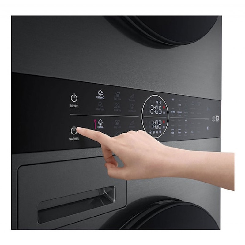 LG ELECTRONICS WashTower WT1210BBF (WiFi) 12kg/10kg Skalbimo ir džiovinimo kombinuotas įrenginys su AI DD™, Steam+ ir ezDispense™ – Black Steel