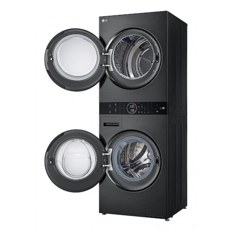 LG ELECTRONICS WashTower WT1210BBF (WiFi) 12kg/10kg Skalbimo ir džiovinimo kombinuotas įrenginys su AI DD™, Steam+ ir ezDispense™ – Black Steel