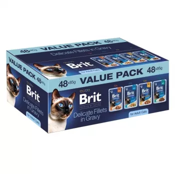 Brit Delicate Fillets padaže suaugusioms katėms - 48x85g multipakas (vištiena, jautiena, kalakutiena, lašiša)