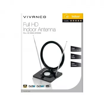 Vivanco VVTVANTSCIRCLE vidaus DVB-T2/DAB+ plokščia antena su 4G/5G filtru, juoda