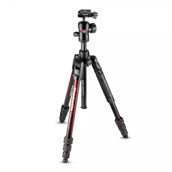 Manfrotto MKBFRTA4RD-BH Befree 4 sekcijų aliumininis kelioninis trikojis su rutuline galvute, raudonas