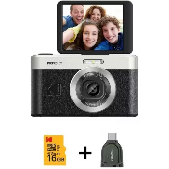 KODAK PixPro C1 juoda kompaktiška skaitmeninė kamera su 16GB SDHC kortele
