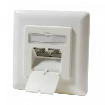 DSIT DC-Wall-In-STP6A-I įleidžiamas Cat.6a ekranuotas 2 prievadų RJ45 lizdas, dramblio kaulo spalvos