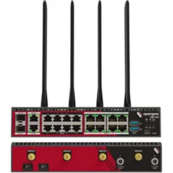 Opengear OM1304-4E 4 prievadų RS232 serijinis modulis su 4 prievadų Gigabit Ethernet perjungikliu, programiškai parenkamas X1/X2 kontaktų išdėstymas