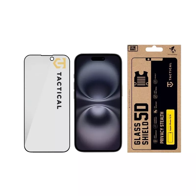 Tactical Glass Shield Privacy 5D iPhone 15 / 16 ekrano apsauginis stiklas, juodas