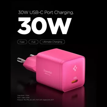 SPIGEN EE301EU-GAN Essential 1 prievado tinklo įkroviklis 30W rožinis
