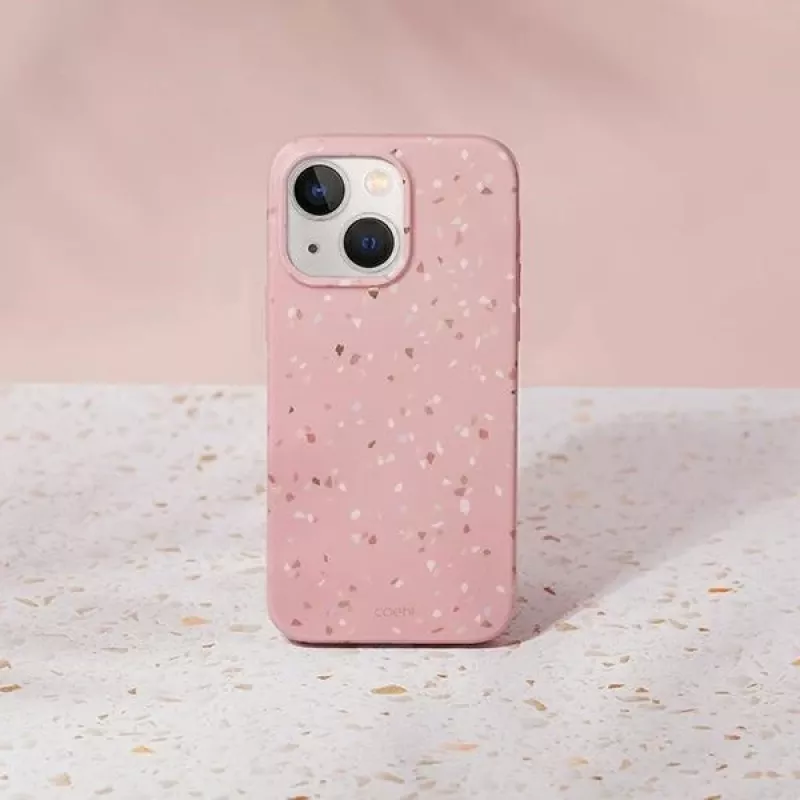 UNIQ Coehl Terrazzo dėklas, skirtas iPhone 14 Plus / 15 Plus, koralų rožinė