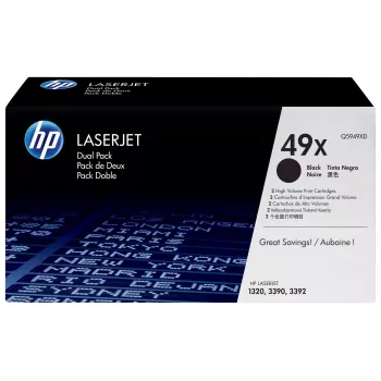 HP 49X didelės išeigos juodo dažų kasetė, dviejų vienetų pakuotė (Q5949XD)