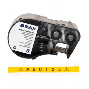 Brady M4C-375-595-YL-BK savaiminio laminavimo vinilo etiketės BMP41/BMP51/BMP53/M511 spausdintuvams, baltos/perpšviečiamos, 25,4 mm x 50,8 mm, 6,4 m rulonas