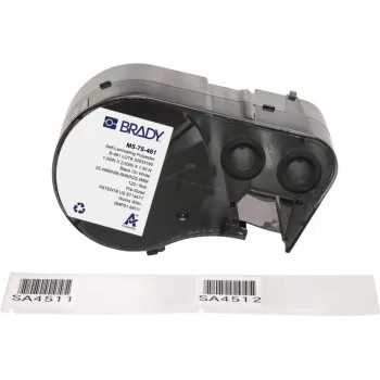 Brady M5-75-461 savaime laminuojančių poliesterio etikečių rulonas, juoda ant baltos/skaidrios, 25,40 x 66,68 mm, nuolatiniai klijai, 120 etikečių