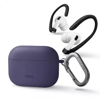 UNIQ Nexo silikoninis dėklas su ausų kabliukais, skirtas Apple AirPods Pro 2 kartos (2022/2023) – figų violetinė