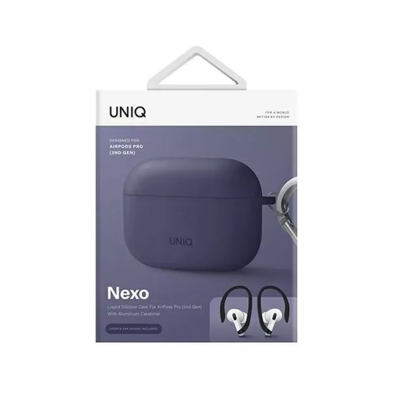 UNIQ Nexo silikoninis dėklas su ausų kabliukais, skirtas Apple AirPods Pro 2 kartos (2022/2023) – figų violetinė